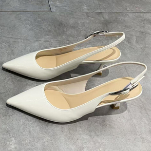 奥康女鞋2026春夏尖头细跟女凉鞋后空鞋1262713059杏1262713060米