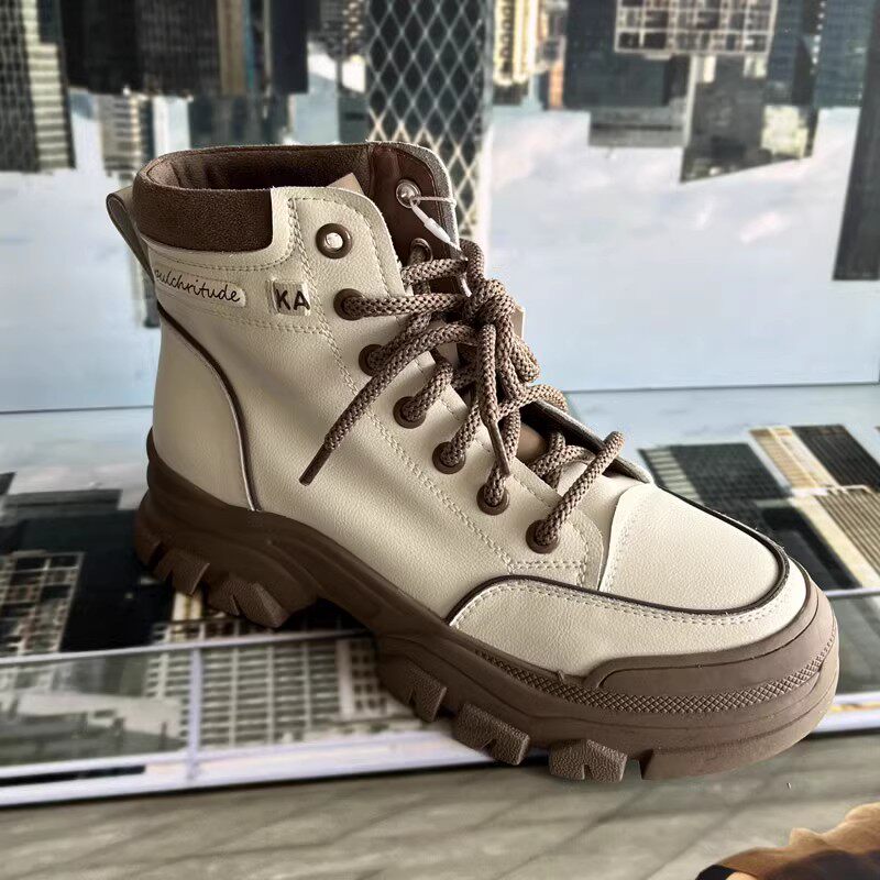 康龙女鞋2023秋季圆头厚底系带拼色女鞋马丁靴2232323195