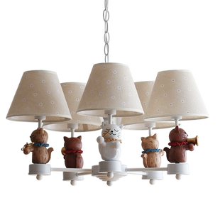 喵响乐美式儿童吊灯男孩女孩儿童房卧室灯提花布罩家装灯具灯饰