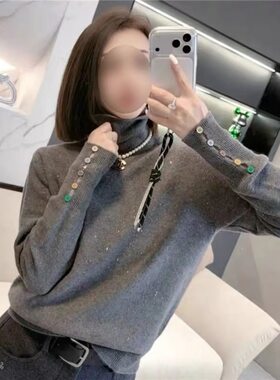 2025秋冬季新款女士高领保暖毛衣韩系时尚加绒加厚超好看长袖上衣