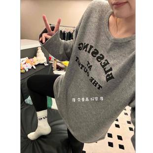 字母图案圆领长袖 韩版 宽松卫衣百搭 长期主义 蕾蕾