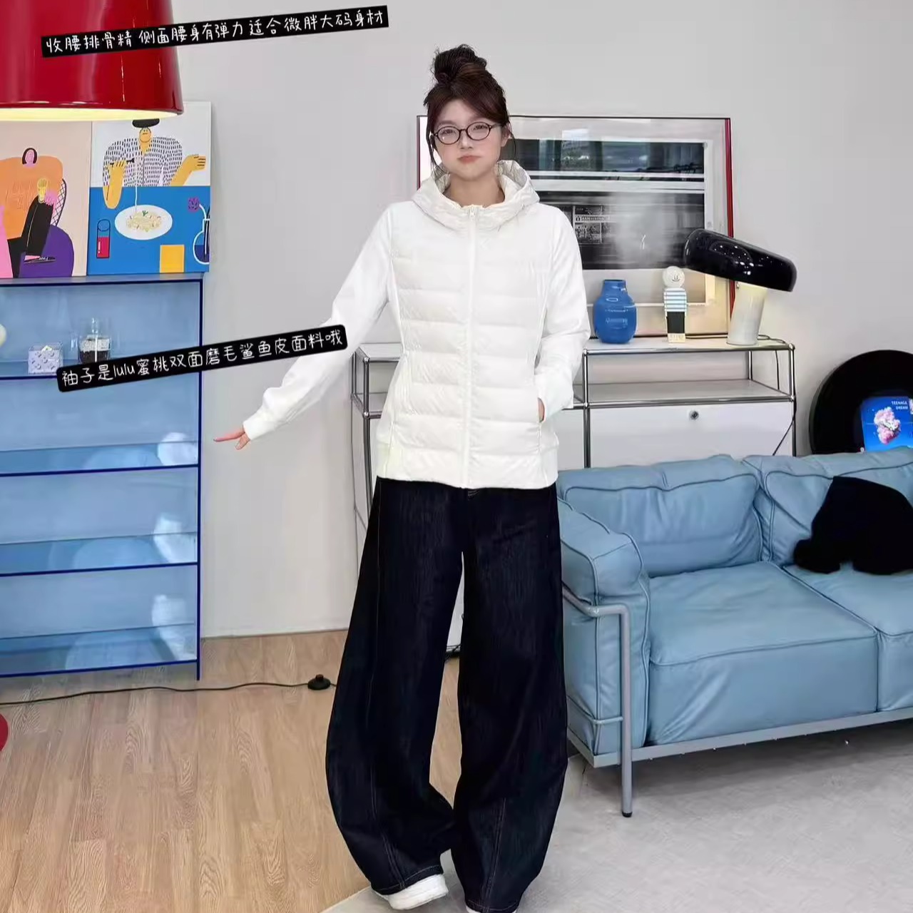 蕾蕾【排骨王】假两件连帽收腰保暖排骨羽绒外套