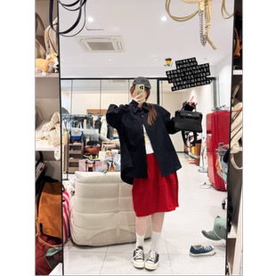 蕾蕾【衬衫控！】韩系彩色单排扣翻领宽松长袖衬衫