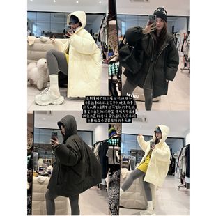 羽绒外套 韩系宽松连帽纯色中长款 蕾蕾 小暖炉