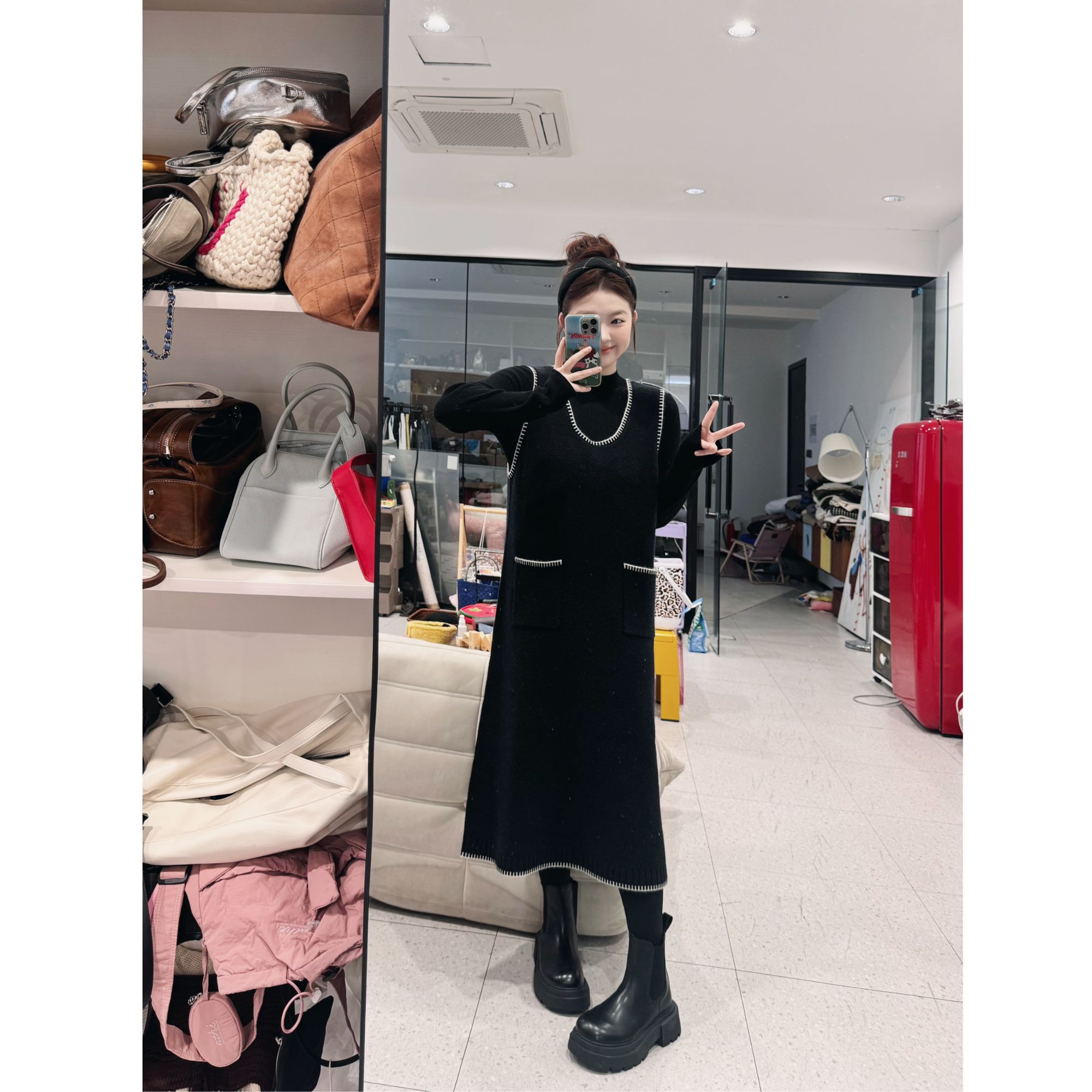 蕾蕾【顶流千金！】法式气质U领撞色针织背心裙