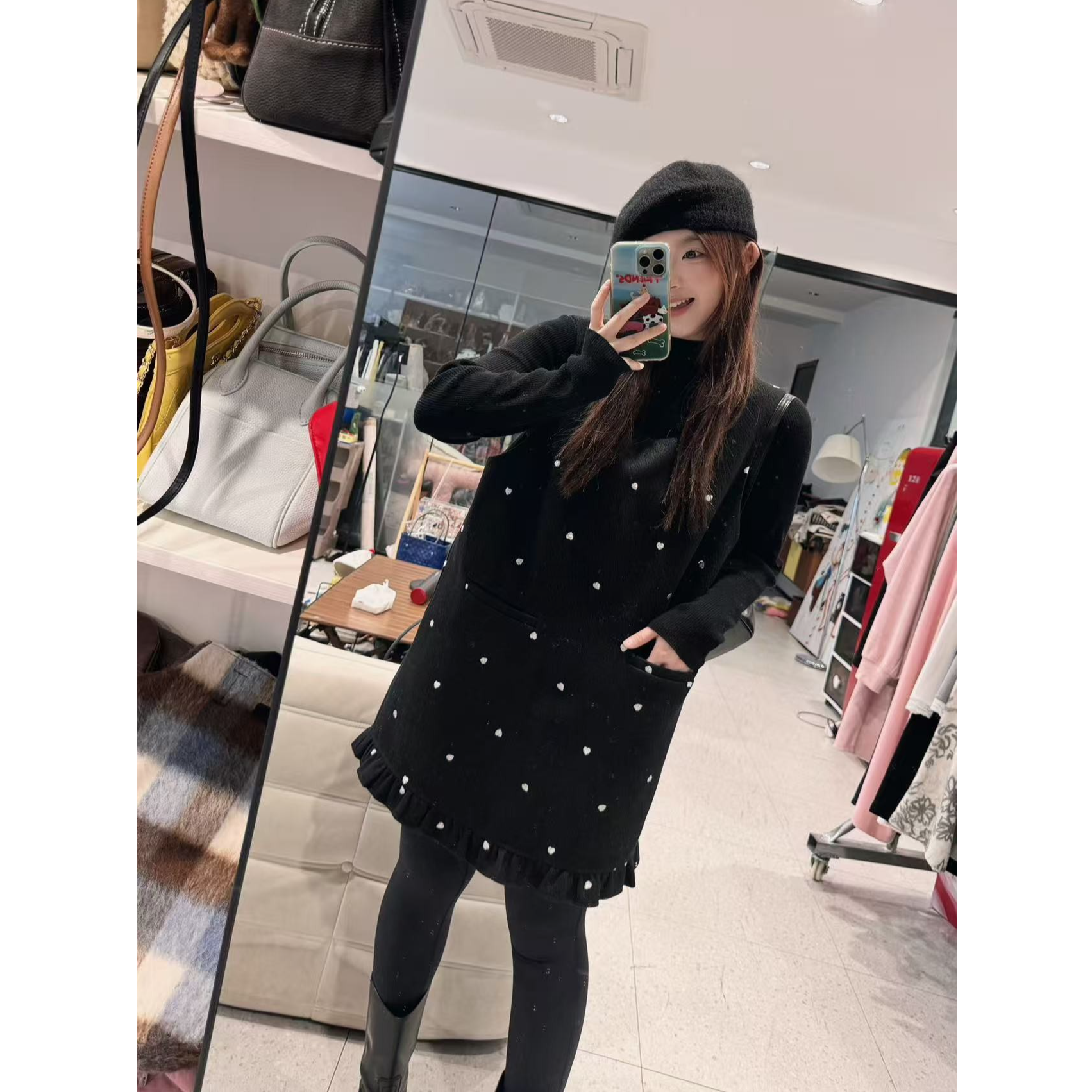 蕾蕾【简爱日记】下摆拼木耳边爱心刺绣长短版背心裙