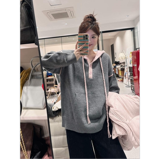 时尚 韩版 撞色连帽宽松针织套头毛衣 彩虹对对碰 蕾蕾