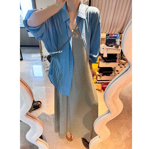 蕾蕾【纵享丝滑】夏季松弛感U领纯色无袖背心连衣裙