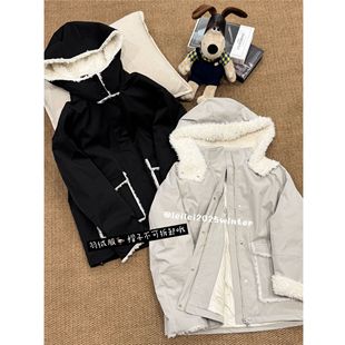 仿羔羔毛大口袋连帽羽绒保暖外套 韩版 蕾蕾 雪夜围炉