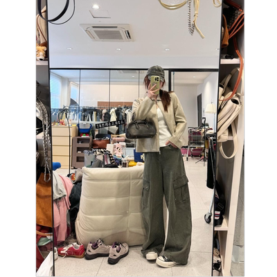 蕾蕾【巴黎街拍！】复古酷飒翻领PU正肩皮衣外套