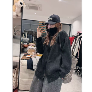 彩点点厚实双口袋立领针织毛衣 时尚 蕾蕾 彩点点