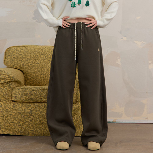 蕾蕾【过冬裤！-不加绒版】时尚百搭全松紧高腰抽绳阔腿休闲裤