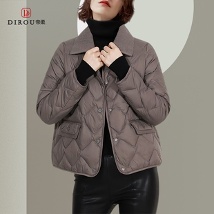 高级感设计Polo领菱格短款羽绒服女2025冬季新款轻薄时尚保暖外套