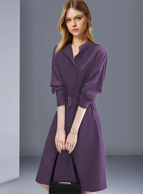 DIROU帝柔连衣裙9899紫色现货紫色收腰长袖衬衫裙子