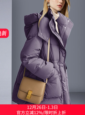 欧美2025冬季新款紫色中长款羽绒服气质休闲加厚面包服连帽外套女