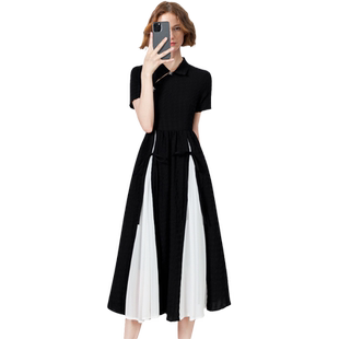 2025夏季新款改良旗袍复古黑白拼色收腰新中式中长款大裙摆连衣裙
