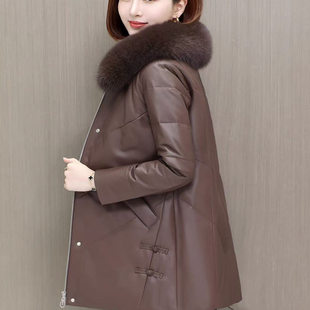 2025新款真皮皮衣中长款狐狸毛领加厚外套修身绵羊皮羽绒服女保暖