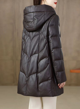 2025冬新款海宁高端真皮羽绒服女中长款时尚绵羊皮高级感皮衣外套