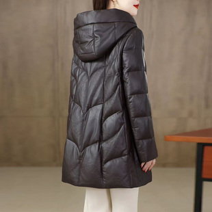 2025冬新款海宁高端真皮羽绒服女中长款时尚绵羊皮高级感皮衣外套