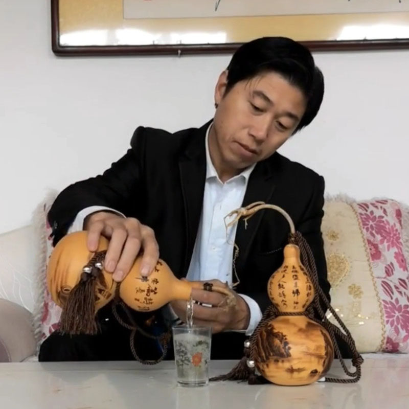 非遗天然开口酒葫芦防渗济公装酒水壶杯瓶烙画风水用摆件带龙头藤