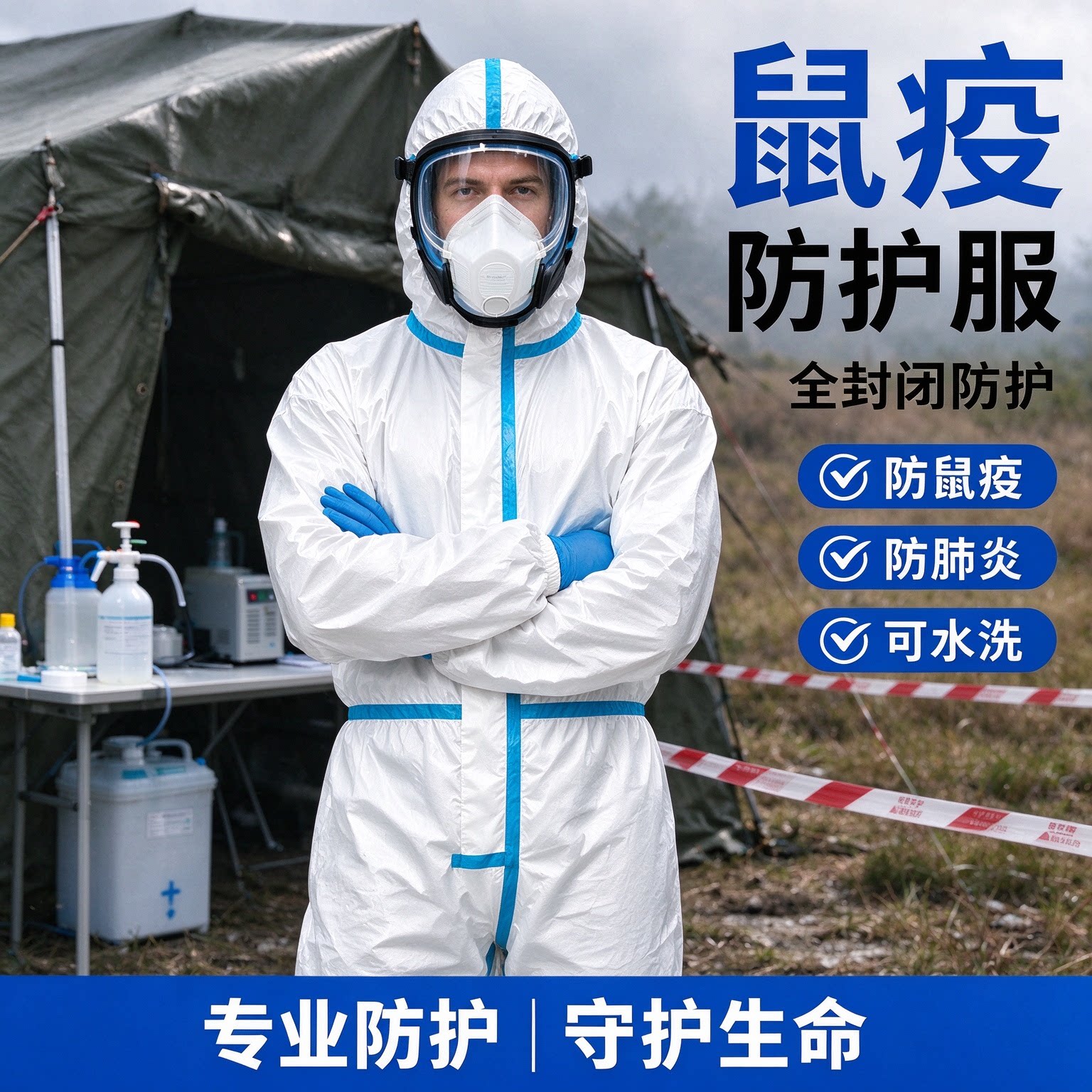 鼠疫防护服连体式全身防化服防水防渗透带帽防肺炎防俄罗斯鼠疫