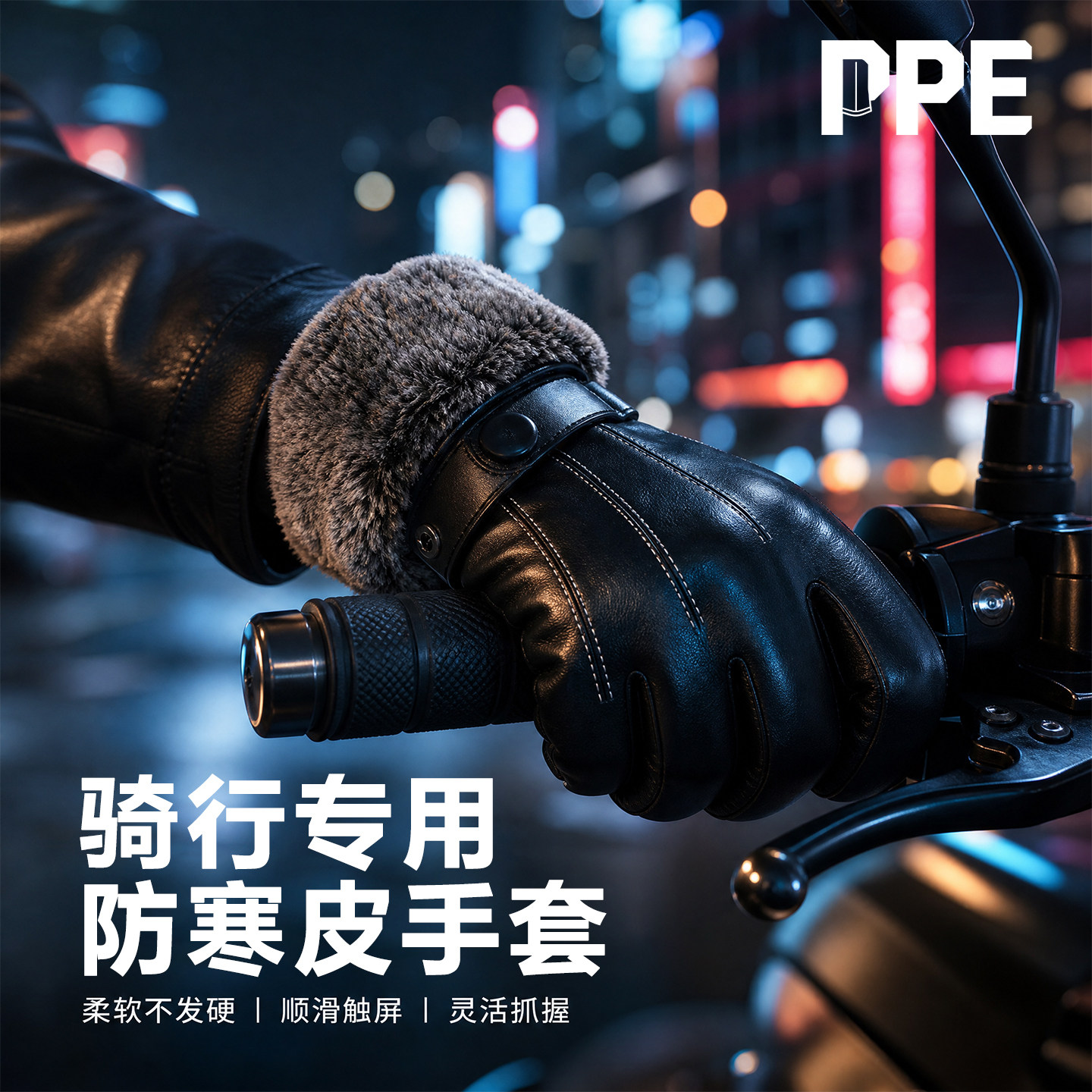 骑行防寒皮手套男士冬季加绒加厚保暖可触屏防风防水耐磨摩托车