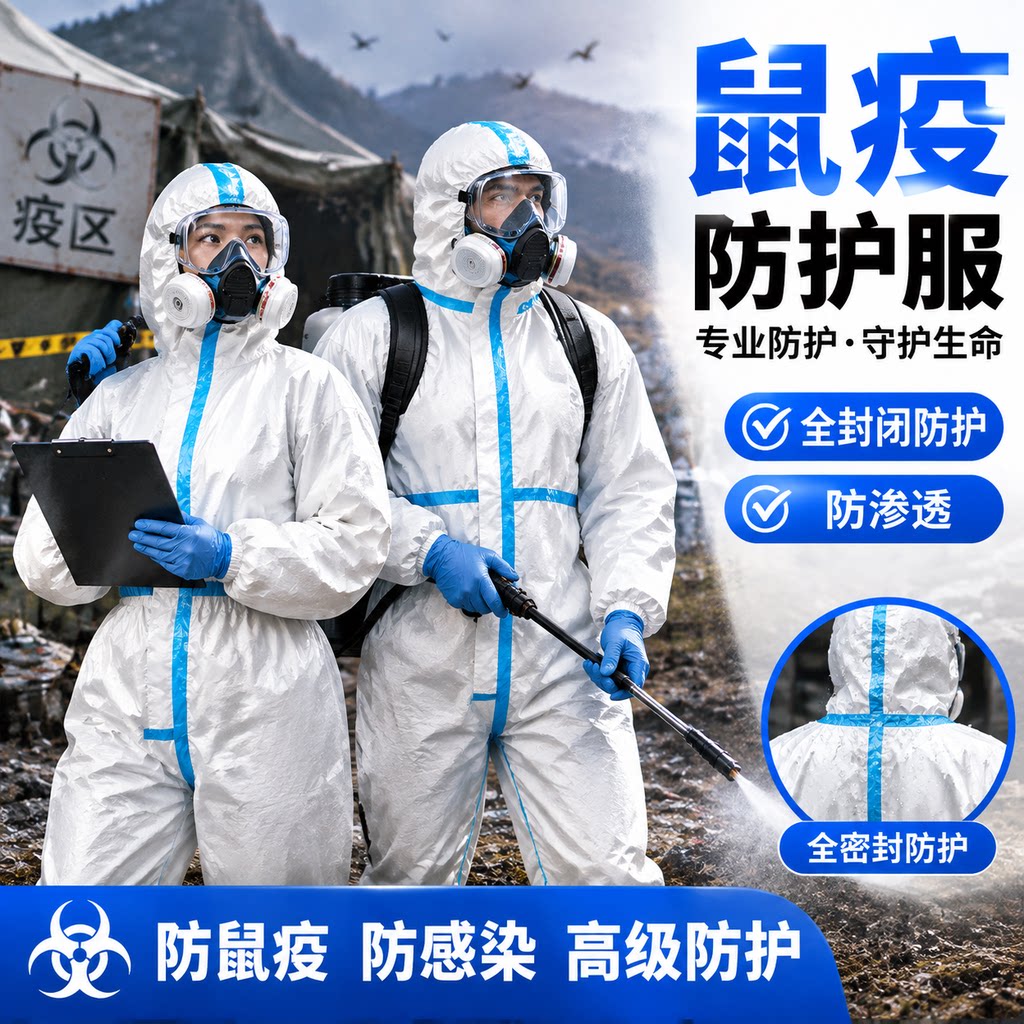 鼠疫防护服连体式全身防化服防水防渗透带帽实验室工作服防鼠疫