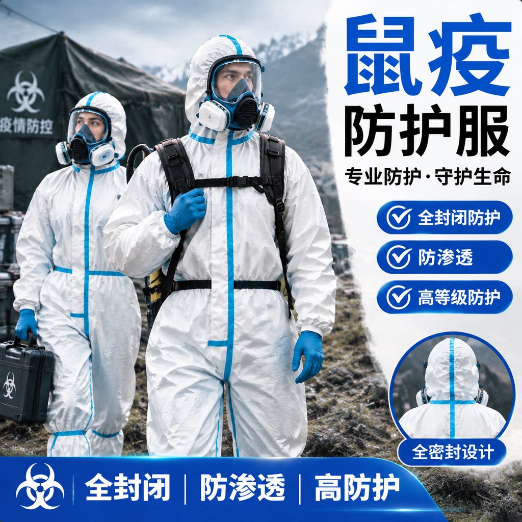 鼠疫防护服连体式全身防化服防水防渗透带帽实验室工作服防鼠疫