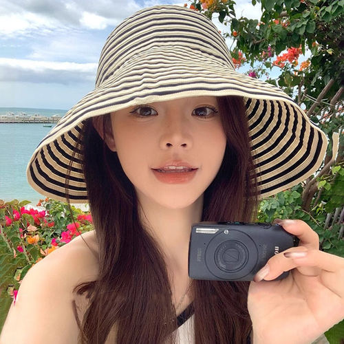 条纹空顶帽女夏季大帽檐可折叠防晒遮阳帽户外沙滩帽