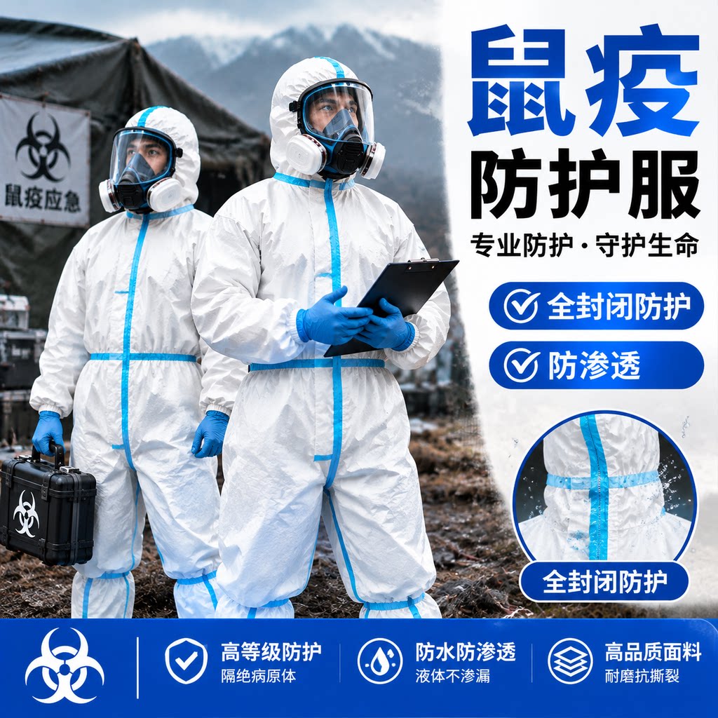 鼠疫防护服连体式全身防化服防水防渗透带帽实验室工作服防鼠疫
