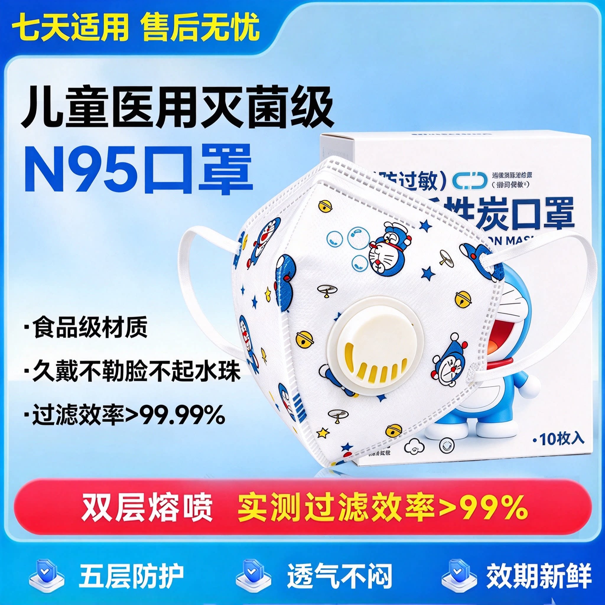 kn95儿童口罩过敏性鼻炎专用戴呼吸阀防雾霾3-6岁独立包装防流感