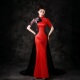 紫缘萱高端演出服舞台装 国庆年会气质显瘦女 红色鱼尾拖尾宴会服装