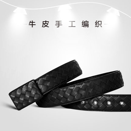 新款男士编织皮带情侣头层牛皮腰带男女式板扣潮真皮女士腰带裤带