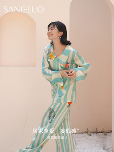 桑罗女桑蚕丝重磅真丝睡衣套装