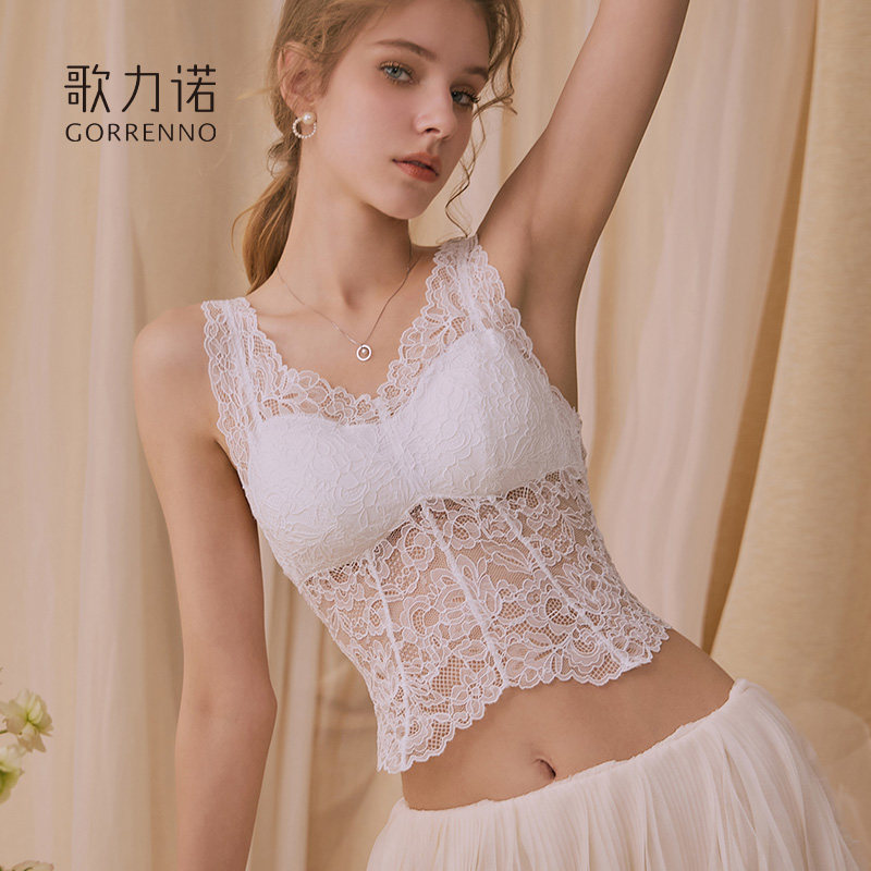 GORRENNO美背心式一体内衣女夏薄款性感蕾丝防走光吊带抹胸文胸罩