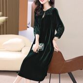 高贵奢华洋气裙子大码 真丝绒连衣裙秋季 2025新款 高级感气质妈妈裙