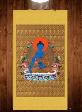 精品如来佛像药师琉璃光佛字画丝绸卷轴装饰礼品挂画镜片定制画