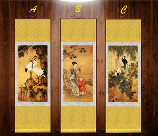 玉堂富贵丝绸画白兔丹顶鹤卷轴画鸳鸯孔雀挂画众神画可截图问客服