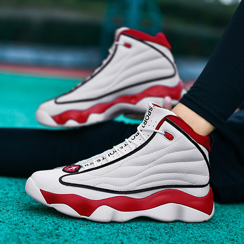 AJ13篮球鞋男大码皮面运动鞋青少年学生训练实战防滑透气高帮球鞋