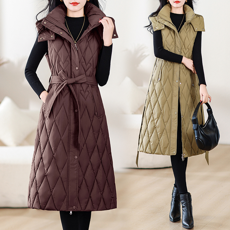 显瘦可收腰时尚棉马夹长坎肩外套