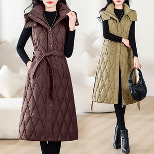 秋冬新款羽绒棉马甲女中长款修身显瘦可收腰时尚棉马夹长坎肩外套
