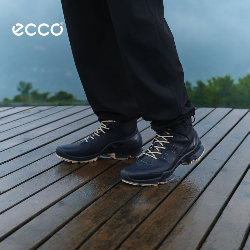 ECCO爱步运动鞋男 秋冬高帮轻便耐磨真皮跑步鞋 健步BIOMC 800474