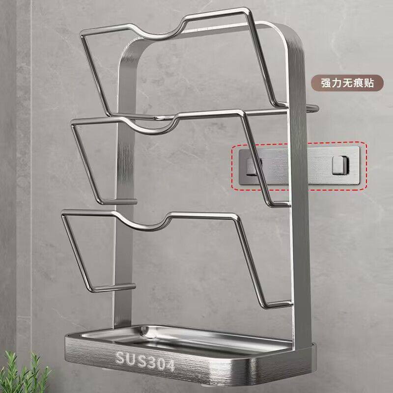 304不锈钢厨房锅盖置物架壁挂免打孔台面勺铲放置器放砧菜板收纳