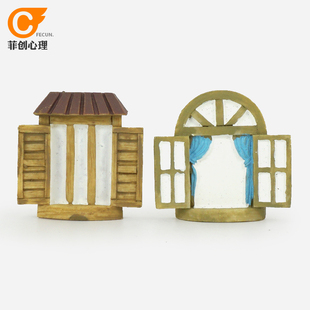 心理沙盘沙具套装沙游箱庭儿童玩具手办摆件树脂建筑类开着的窗