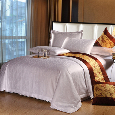 五星级酒店白色布草宾馆床上用品四件套 全棉贡缎60支水波纹款式