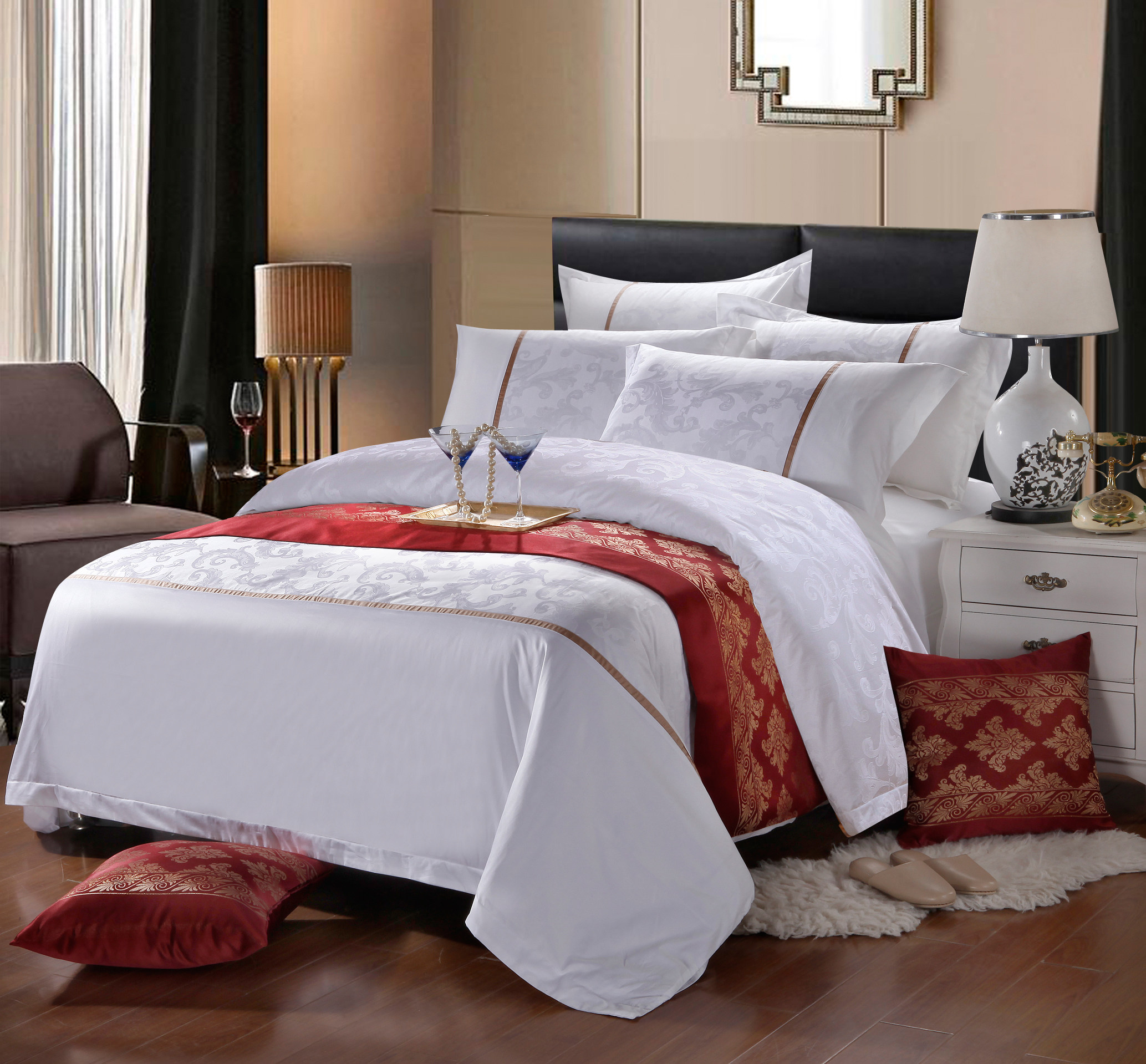 五星级酒店宾馆床上用品白色套件  全棉60支加密贡缎提花四件套