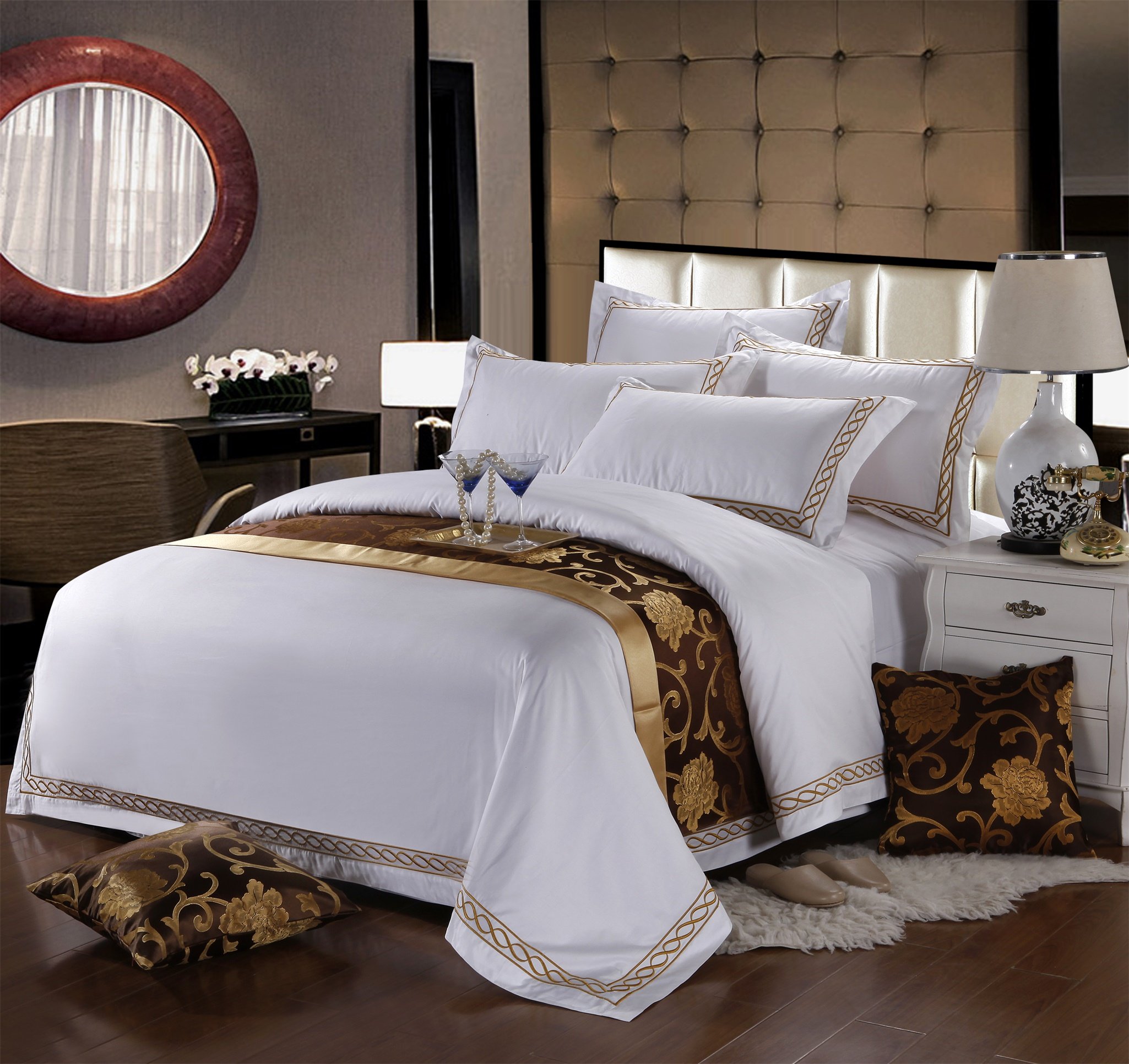 五星级酒店宾馆床上用品全棉刺绣贡缎60支绣花四件套纯白刺绣套件