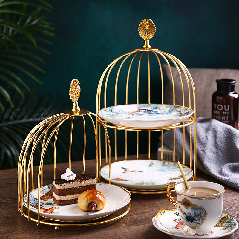 丛林动物双层水果盘子轻奢陶瓷