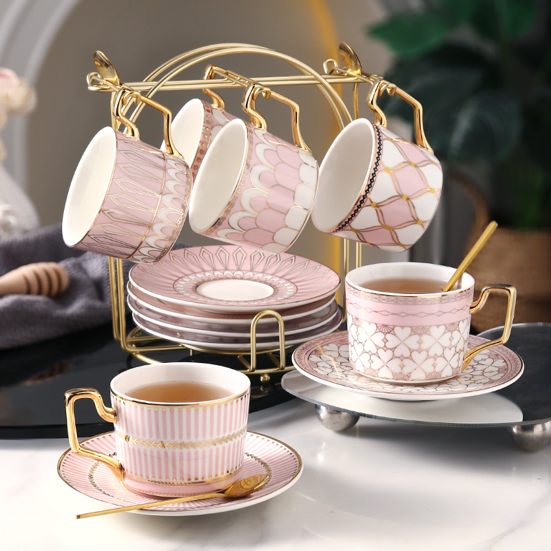 nosin诺轩陶瓷咖啡杯套装英式咖啡杯碟小奢华精致茶杯咖啡杯带架