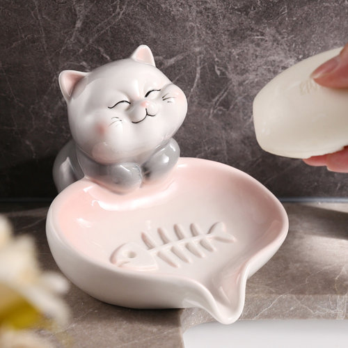 nosin诺轩陶瓷猫咪香皂盒可滤水
